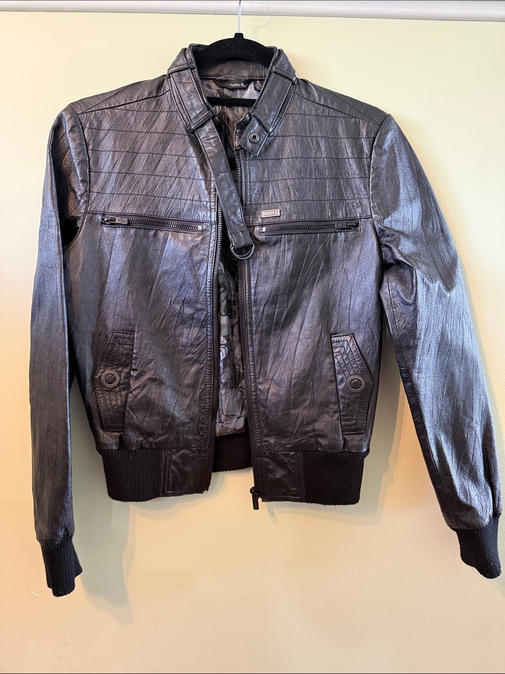 Women’s Black Faux Leather Bomber Jacket - Classic Zip Front